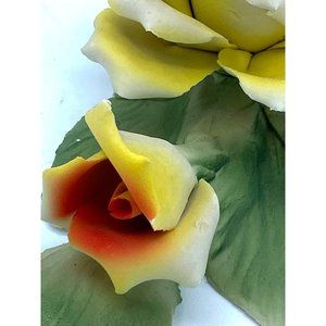 Capodimonte Rose on Leaf with Bud Yellow Touch of Orange /Italy Home Decor/Ceram